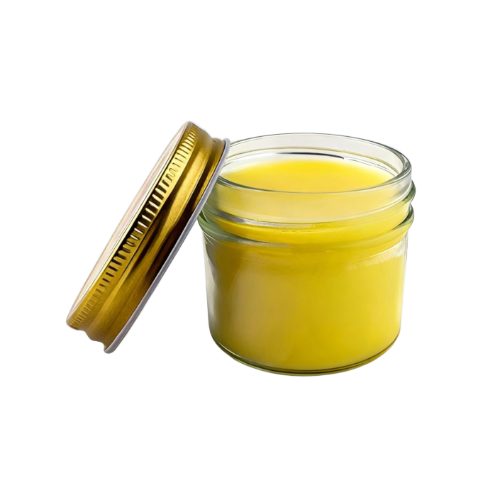 Side angle of natural beeswax cream jar from Leila Organics